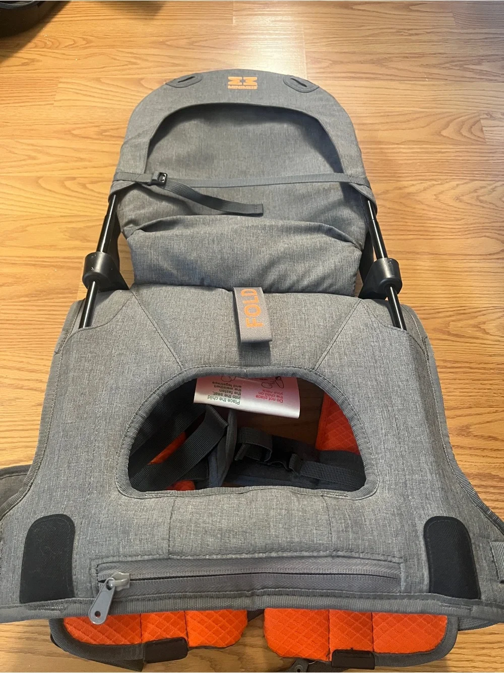 MiniMeis- Kids Shoulder Carrier - Gray/Orange- never used